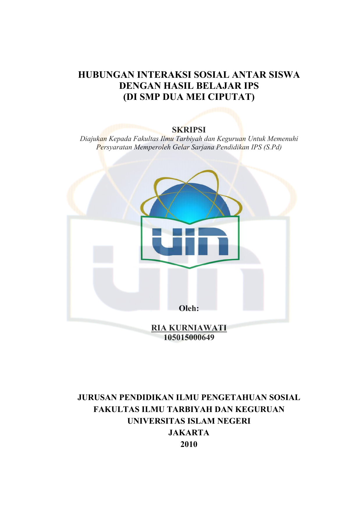 Skripsi Fakultas Syariah Dan Hukum Uin Jakarta
